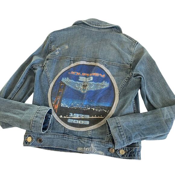 Via Penny Lane Reworked Apparel | Journey Custom Distressed Denim Jacket Size 2 - Picture 1 of 10
